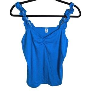 Bp Blue Ribbed Ruffle Strap Ruched V-Neck Tank Top Basic XL